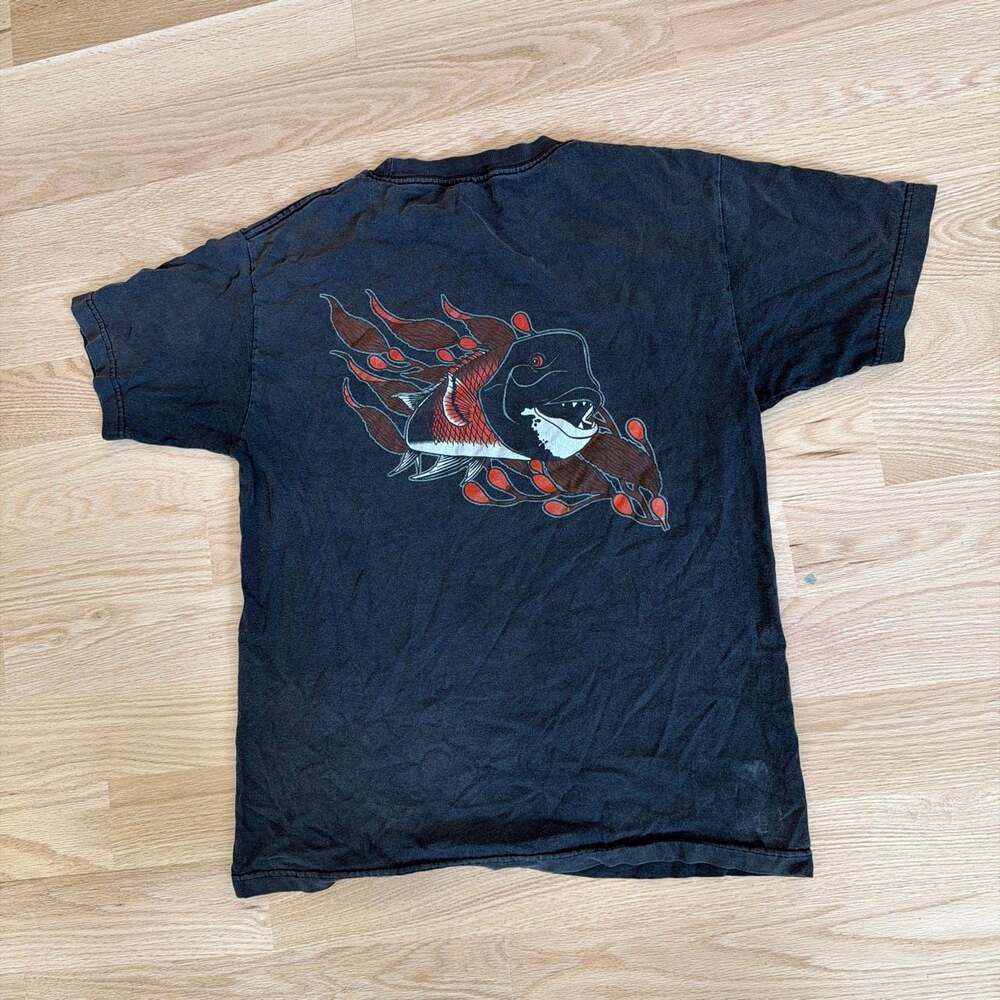 Vintage Kelp Clothing Black T-Shirt with Large Fish and Kelp Graphic Back Print